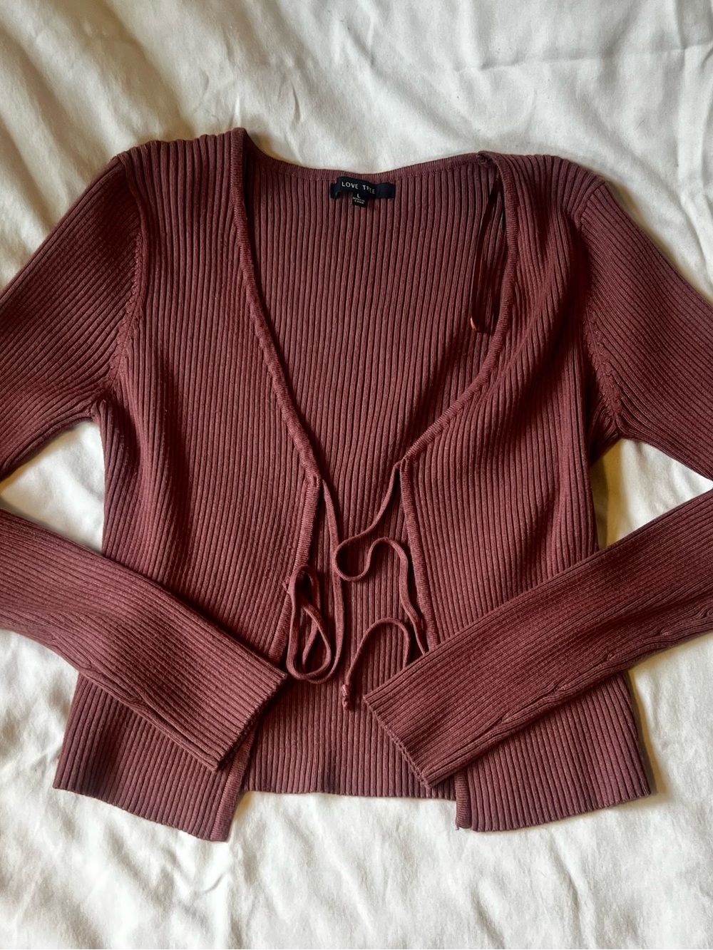 Love Tree Ribbed Knit Top in Dusty Rose